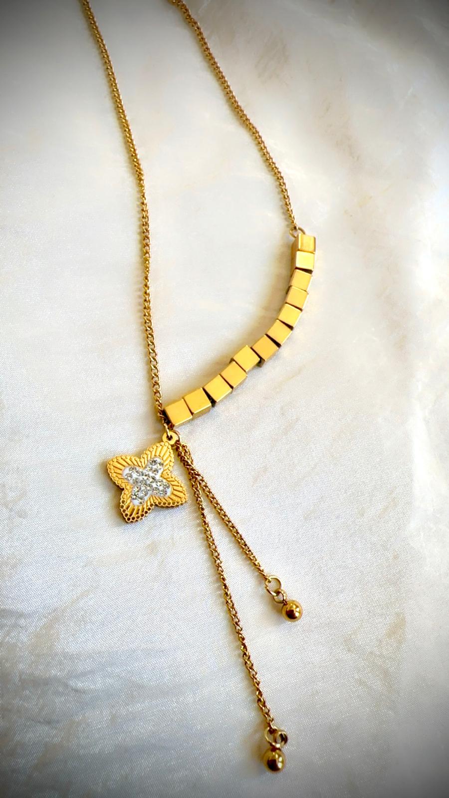 Zircon Star & Square Beads Necklace – Shine with Celestial Elegance