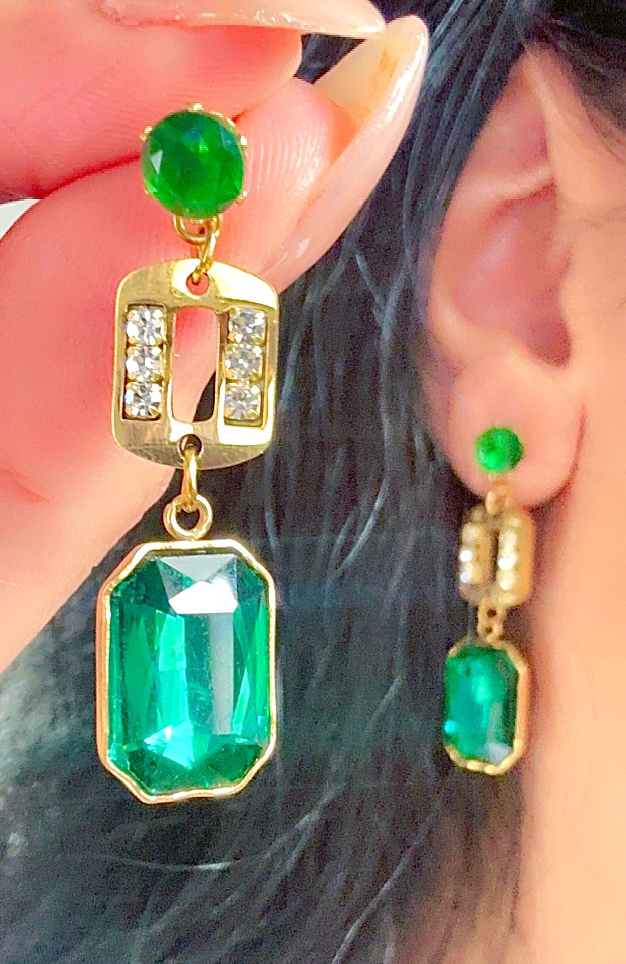 Emerald Zircon Dangle Earrings