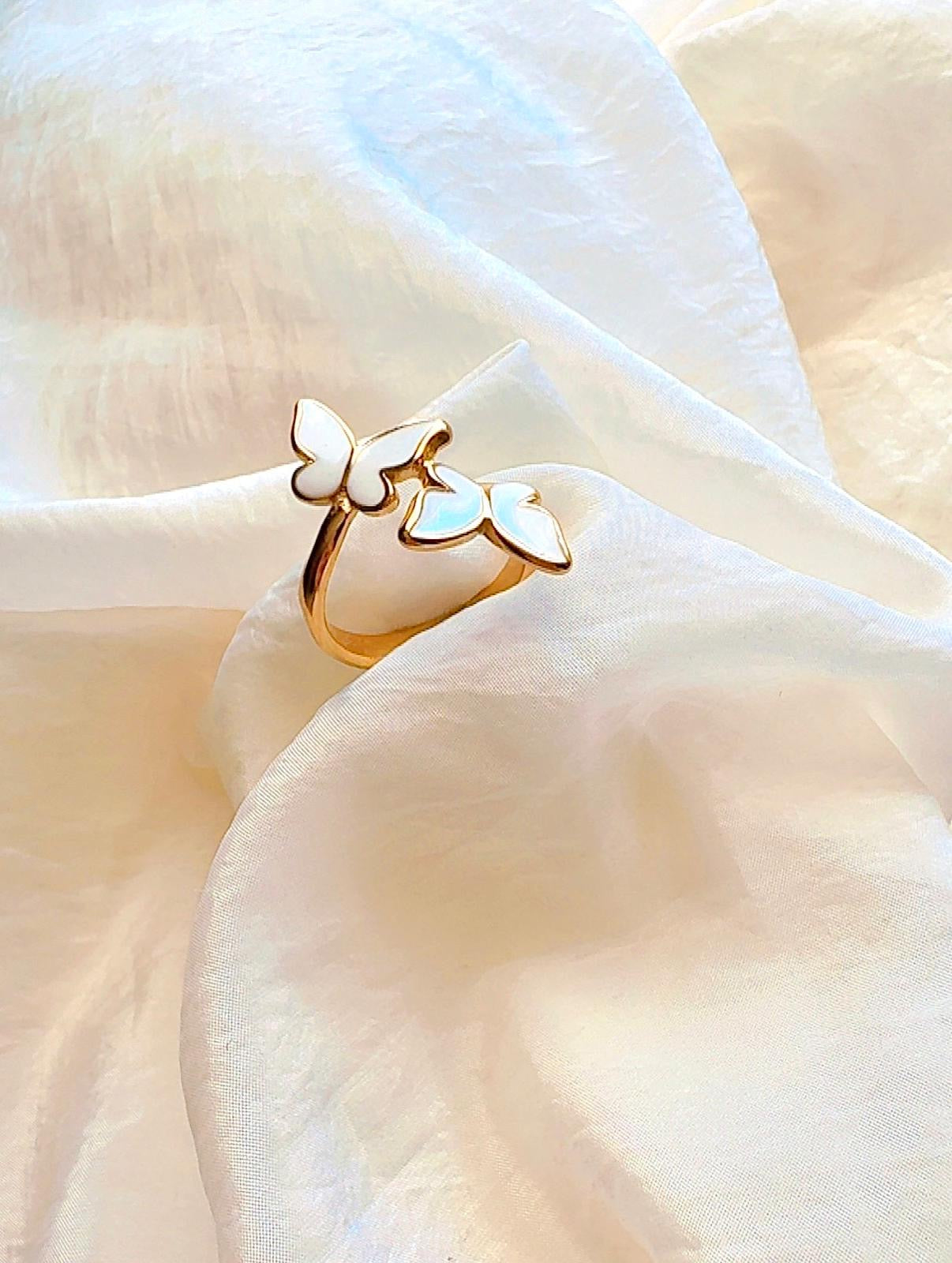 White Butterfly Wrap Adjustable Ring -Grace in Motion