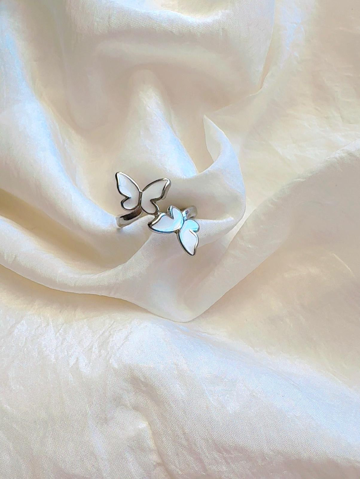 White Butterfly Wrap Adjustable Ring -Grace in Motion