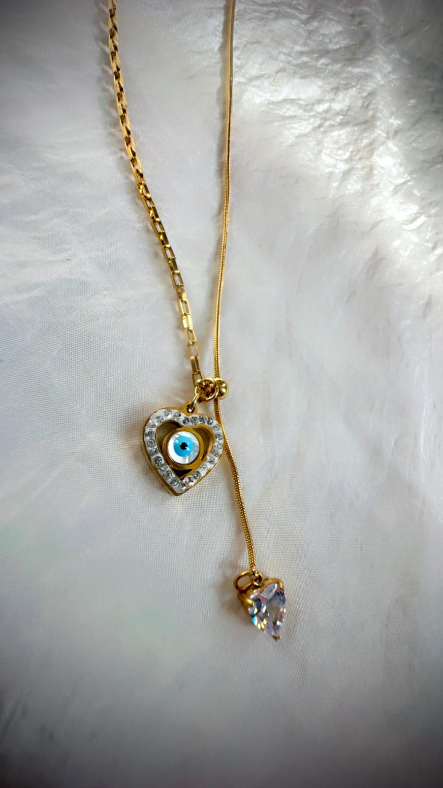 Evil Eye Zircon heart Necklace - Protection & Elegance in One