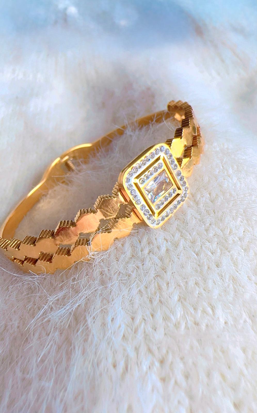 Square Gemstone with Rhinestones Bangle
