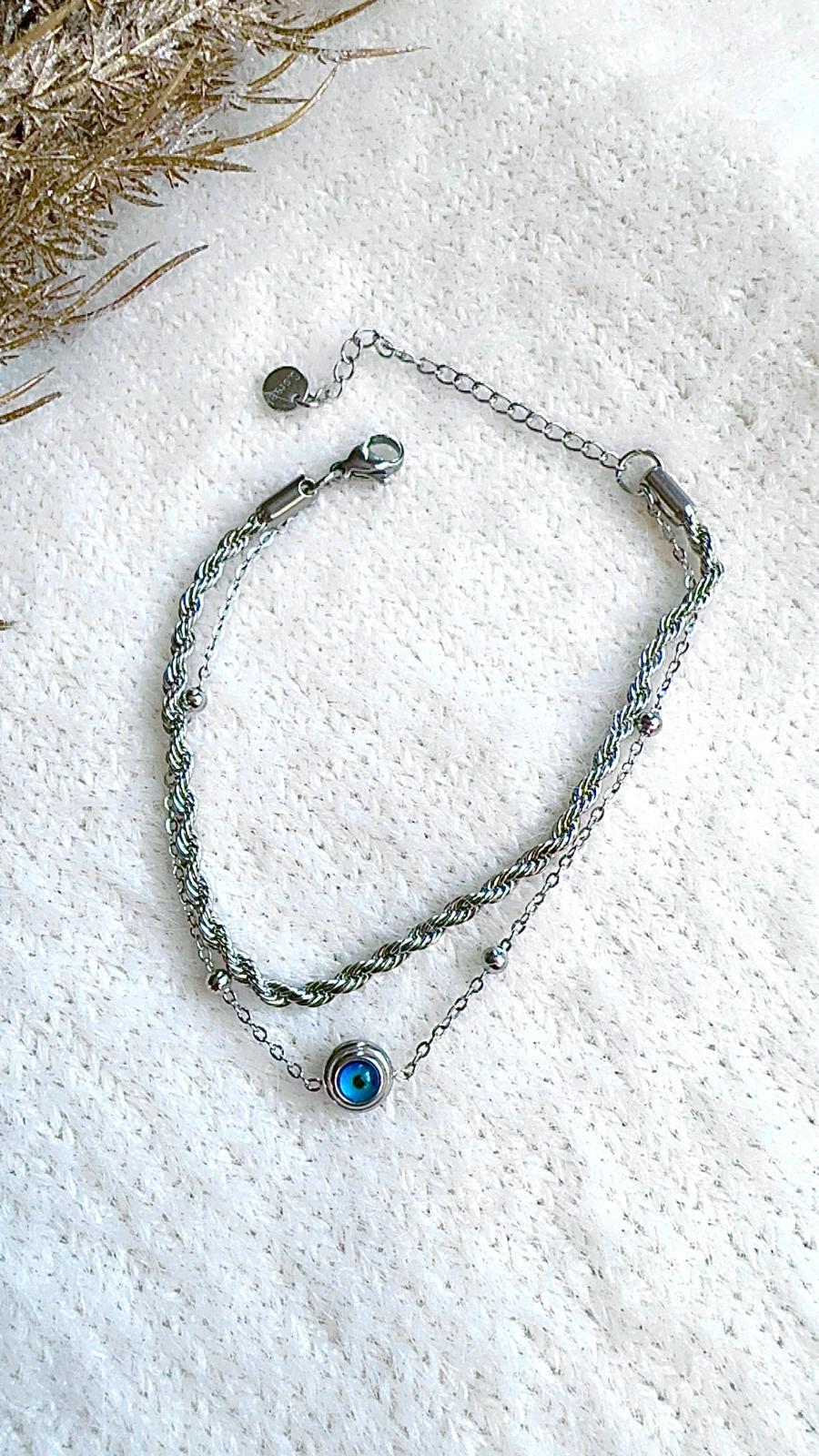 Double Chain braided with Evil Eye Bracelet - Style, Protection & Elegance