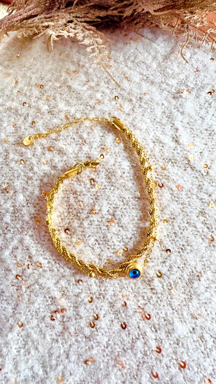 Double Chain braided with Evil Eye Bracelet - Style, Protection & Elegance
