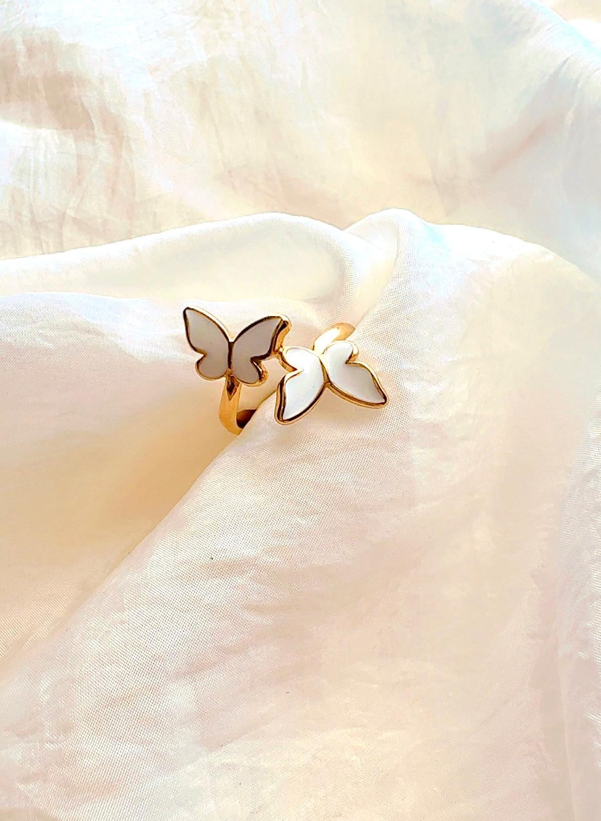 White Butterfly Wrap Adjustable Ring -Grace in Motion
