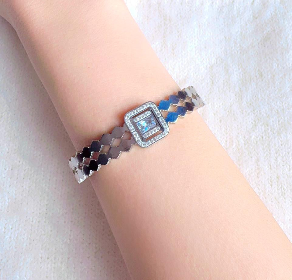 Square Gemstone with Rhinestones Bangle