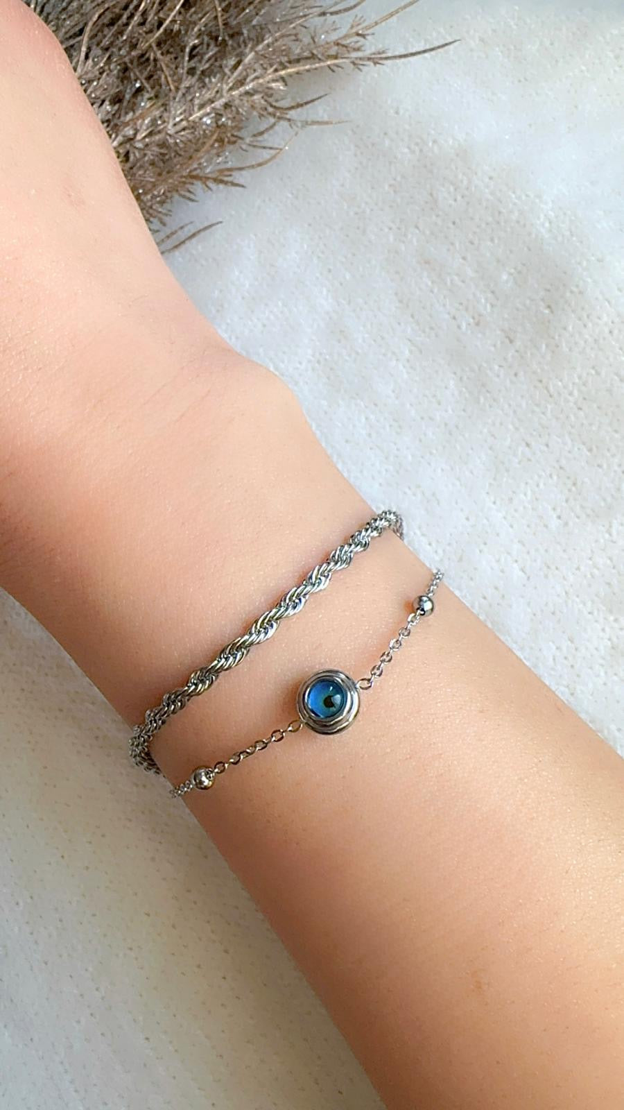 Double Chain braided with Evil Eye Bracelet - Style, Protection & Elegance