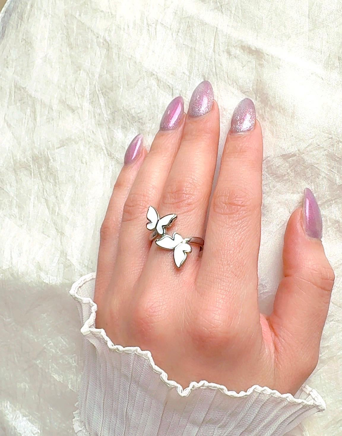 White Butterfly Wrap Adjustable Ring -Grace in Motion