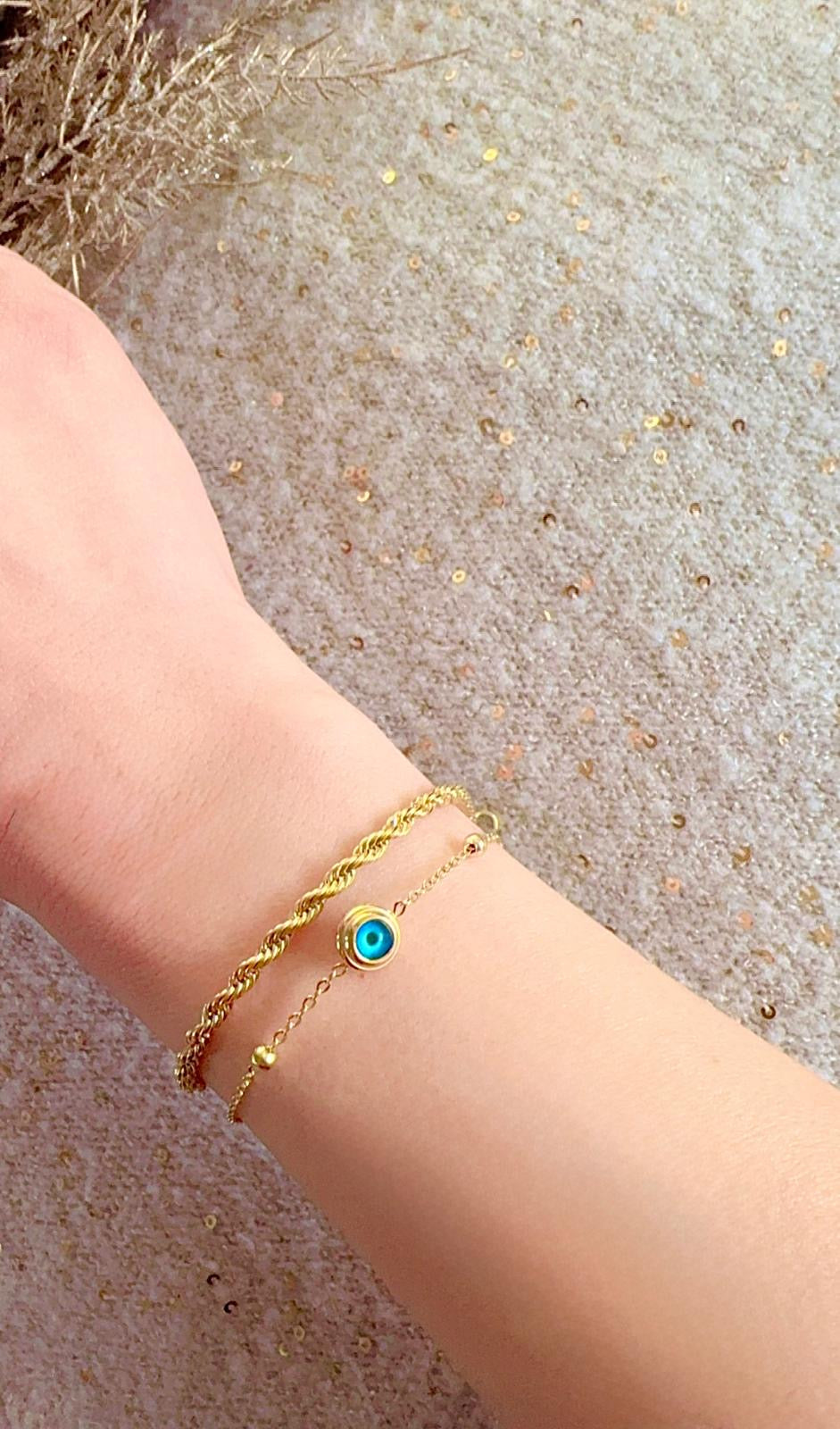 Double Chain braided with Evil Eye Bracelet - Style, Protection & Elegance