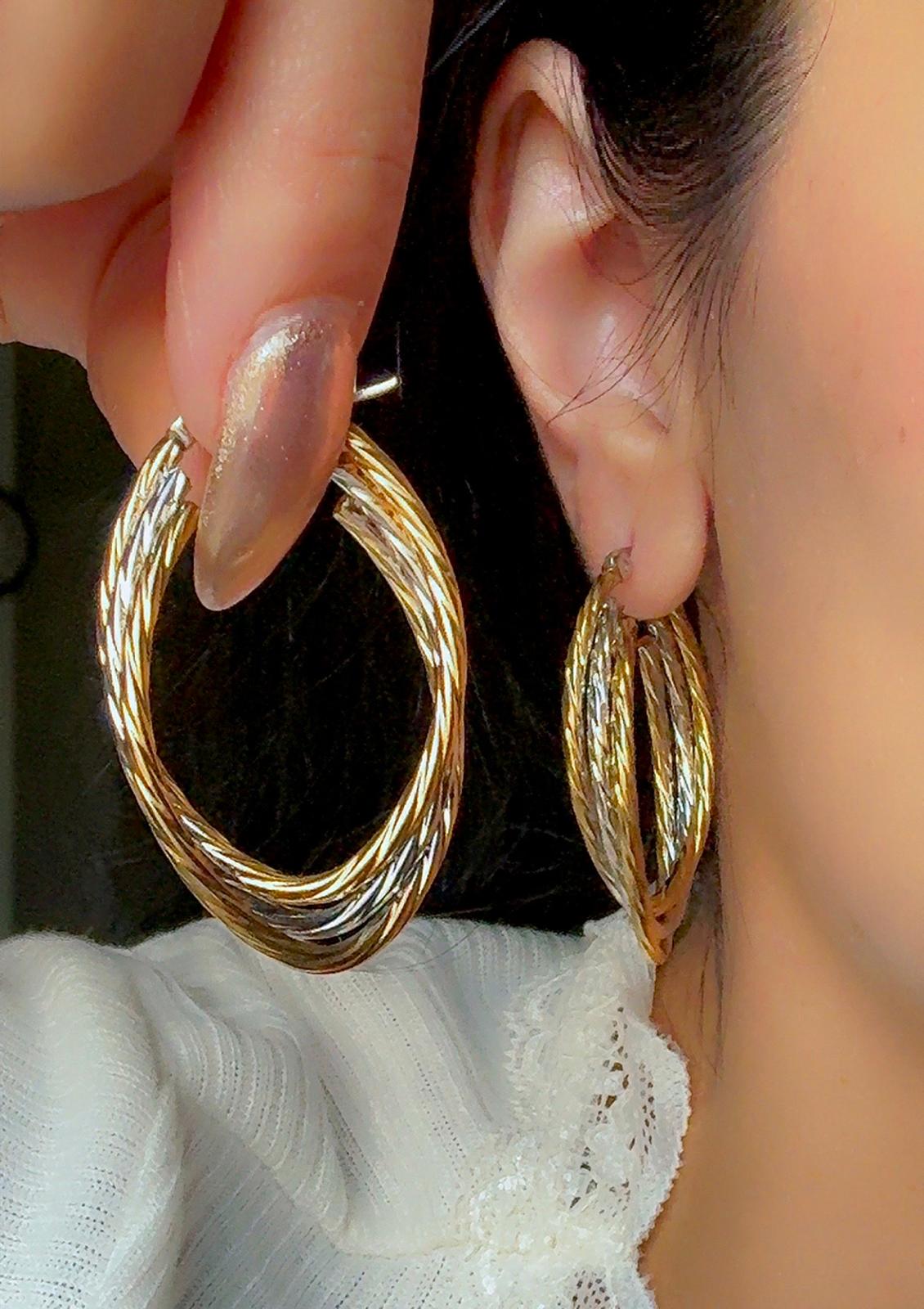 Gold & Silver Twisted Hoop Earrings – 18K Gold Plated Stainless Steel, Non-Tarnish