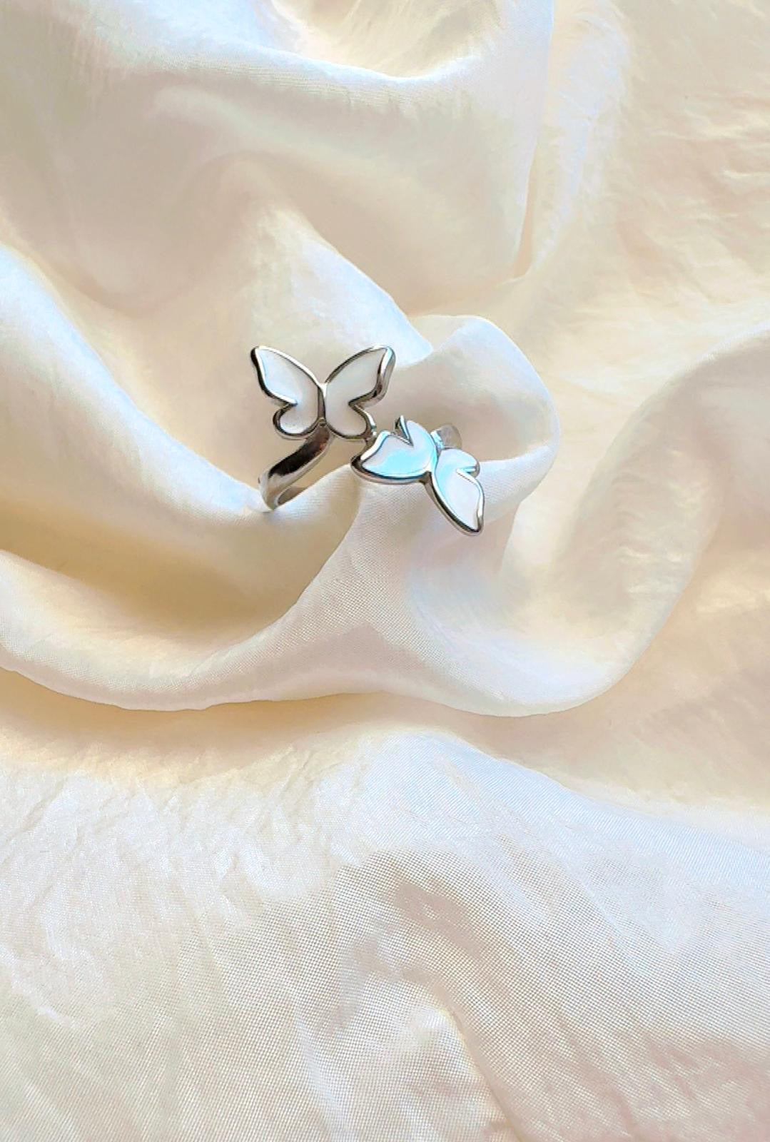 White Butterfly Wrap Adjustable Ring -Grace in Motion