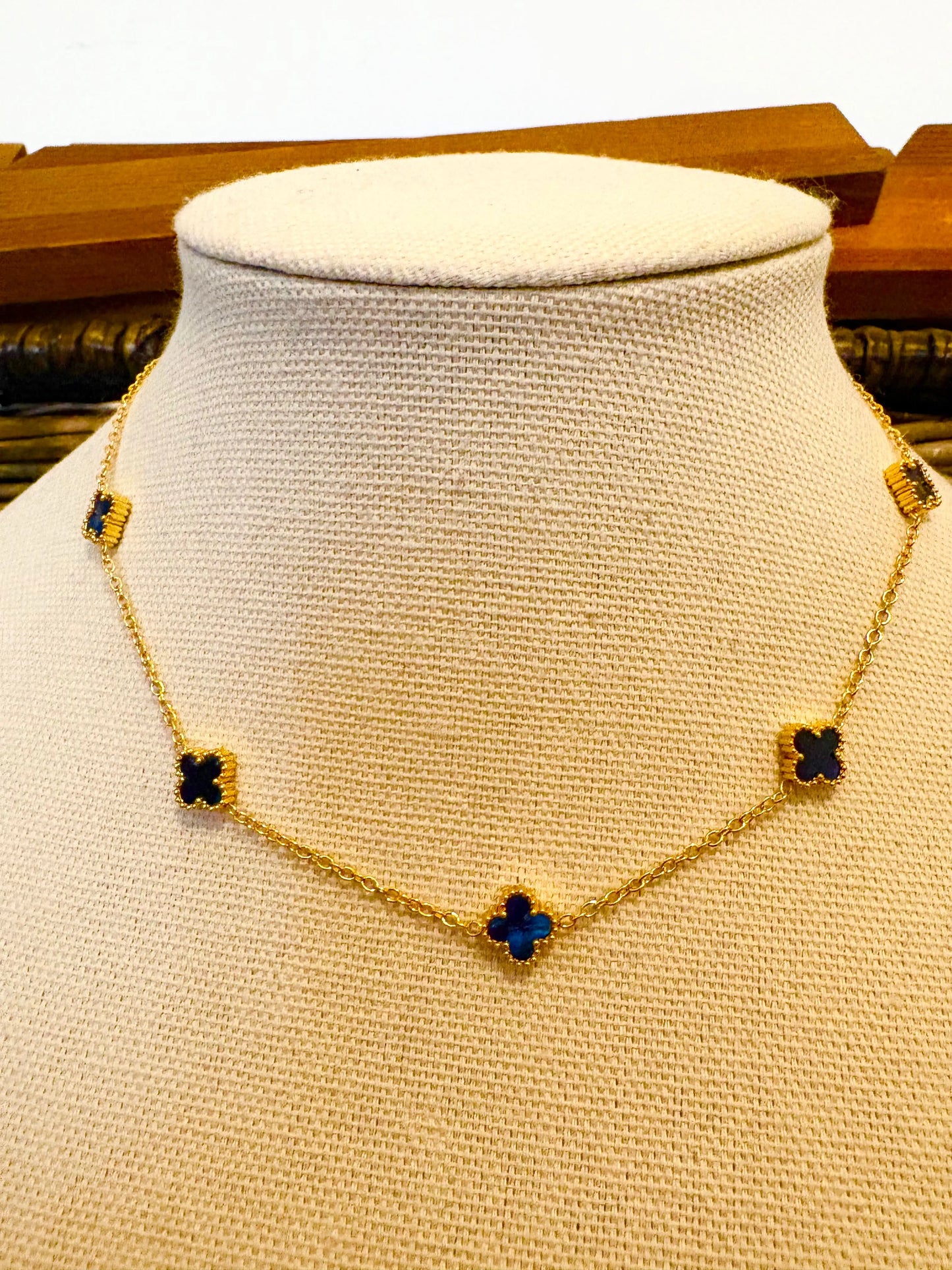 Waterproof navy blue clover necklace for everyday wear