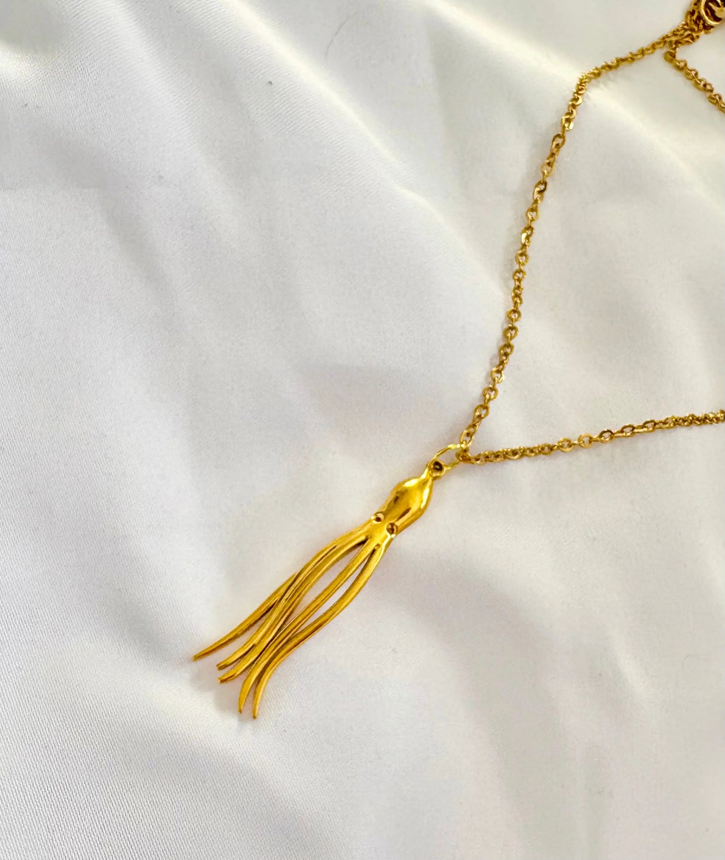 Minimalist Squid Pendant Necklace – Gold Tone