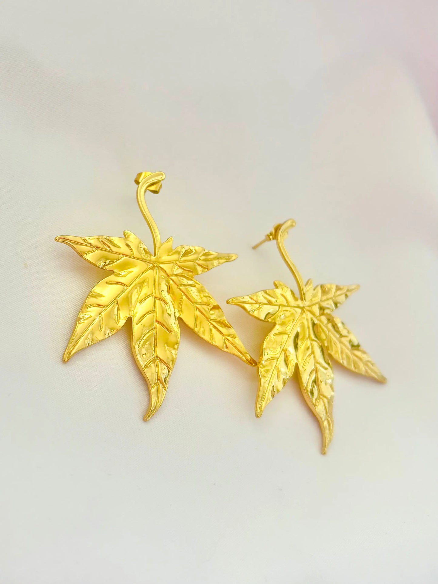 Large maple leaf stainless steel earrings