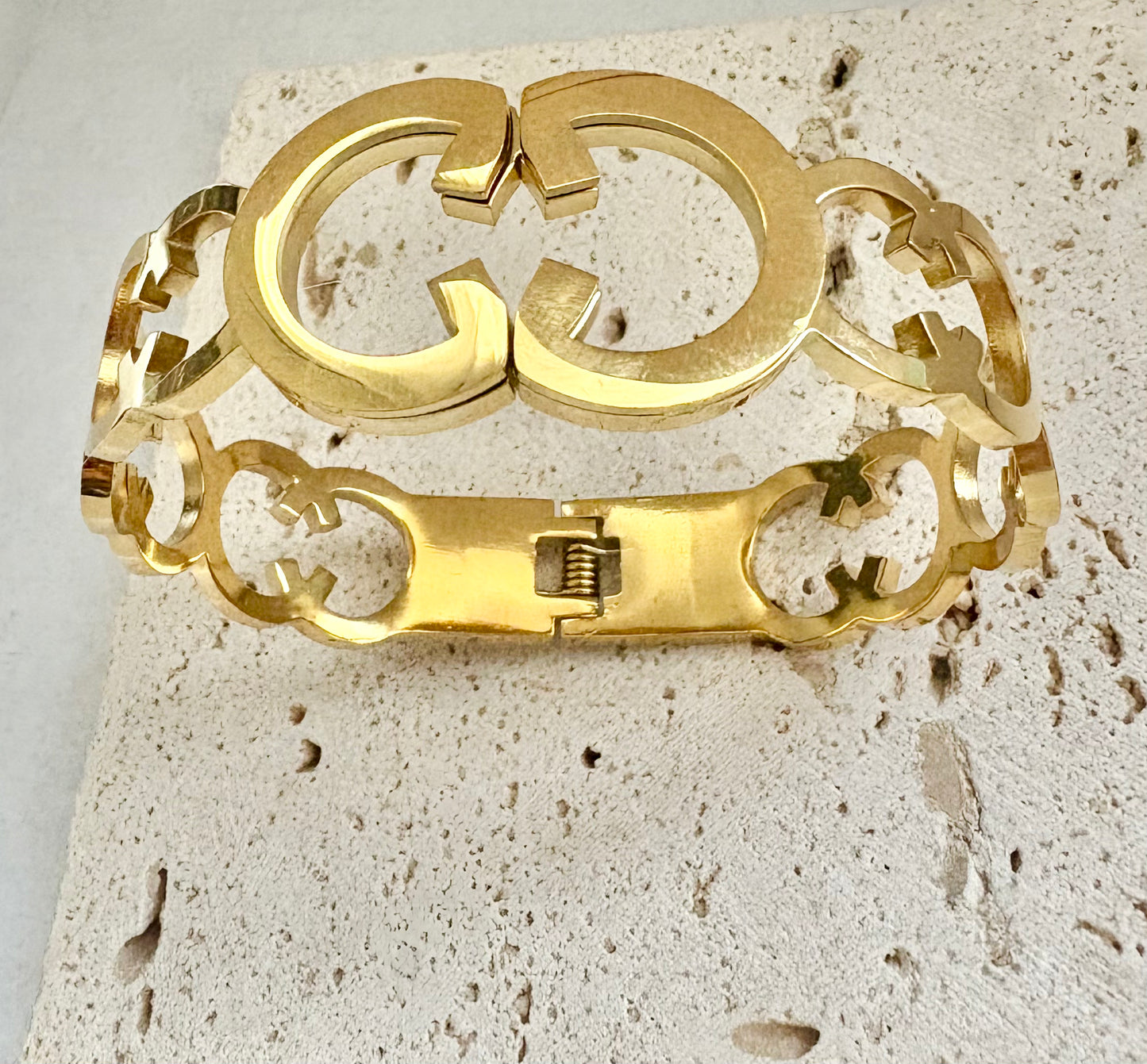Gold Double G Cutout Wide Bangle Bracelet – 18K Gold Plated