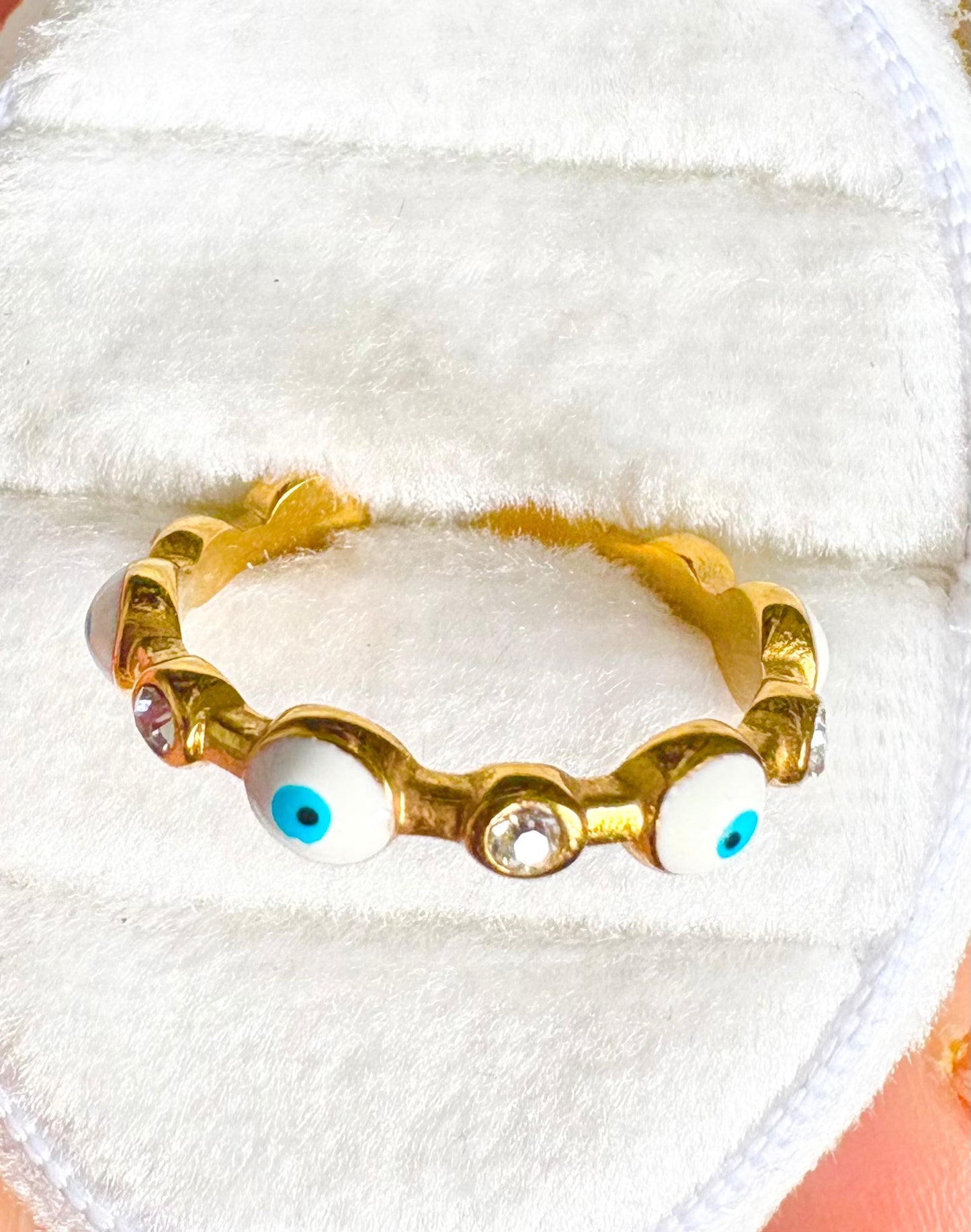 Evil Eye Ring – 18K Gold Plated | Clear Zircon & Enamel Yahala Boutique