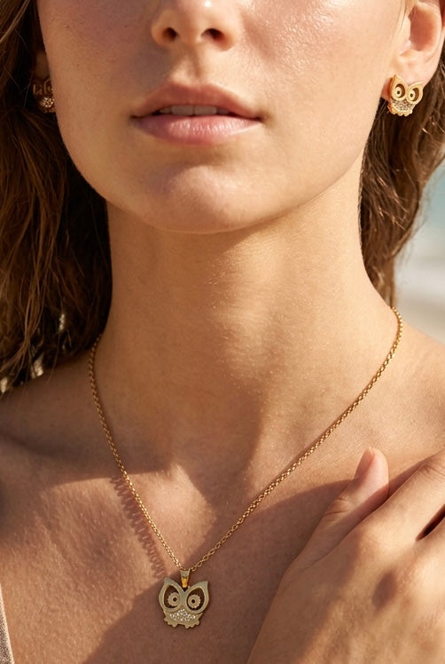 Owl Necklace & Earrings Set – 18K Gold Plated Yahala Boutique