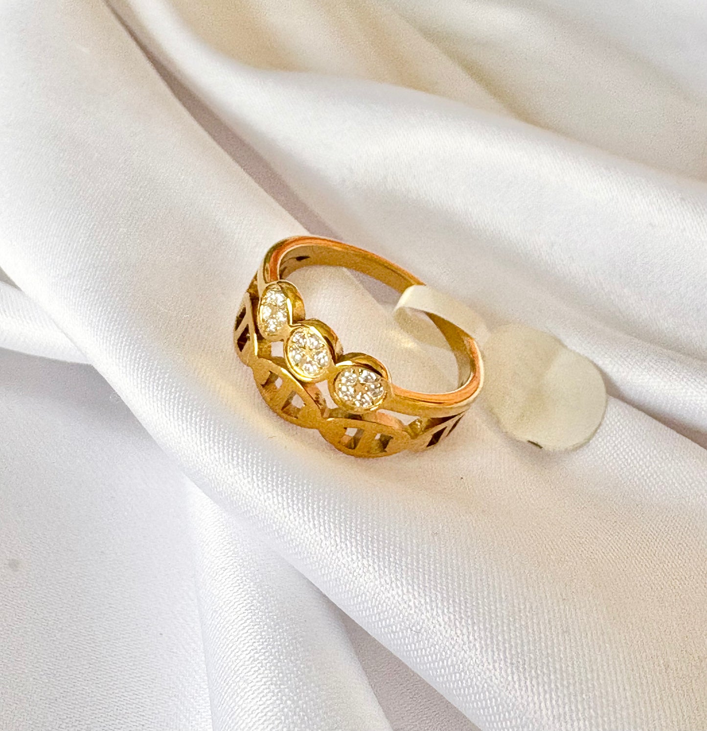Triple Zircon Chain Band Ring – 18K Gold Plated Yahala Boutique