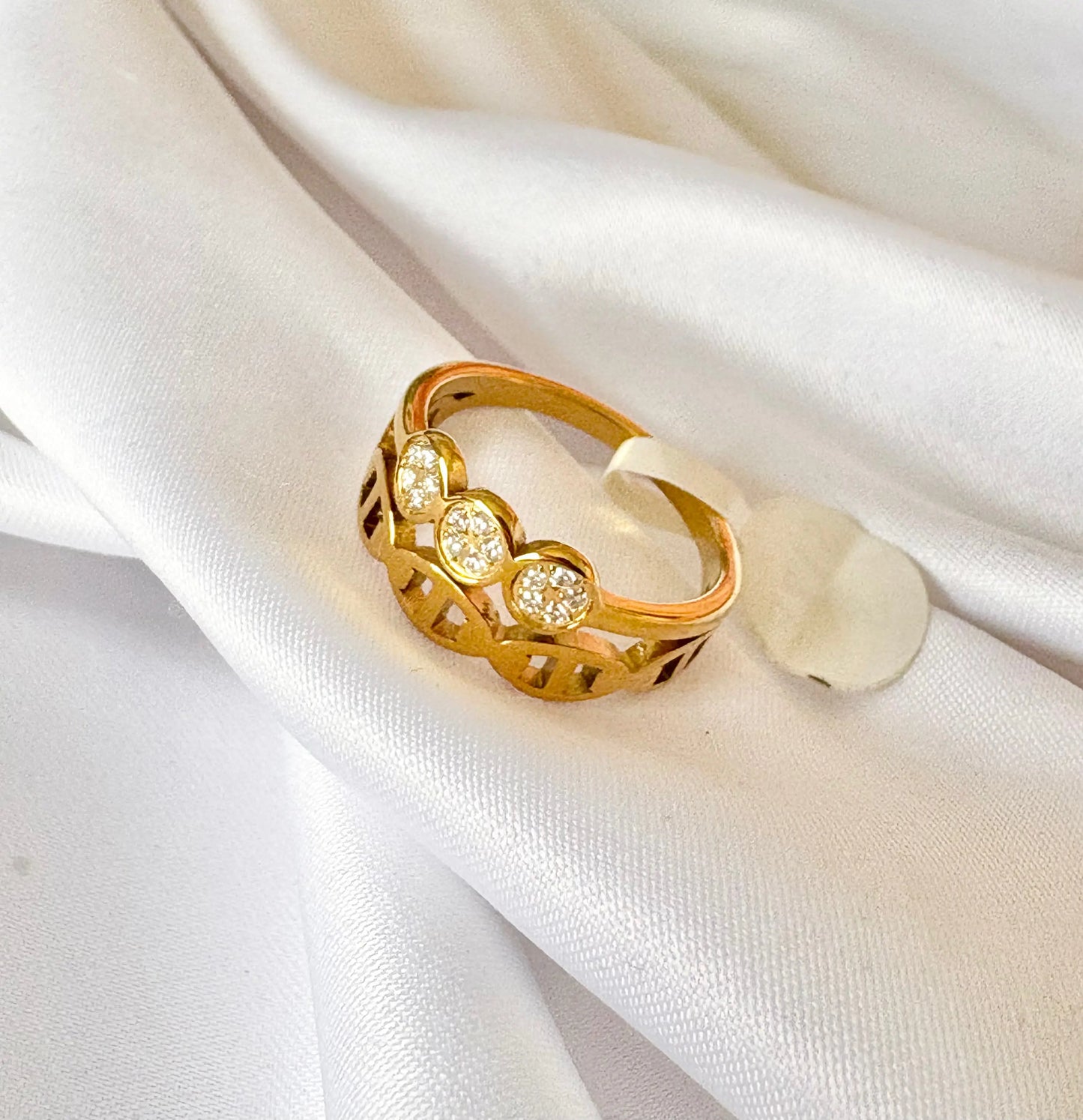 Triple Zircon Chain Band Ring – 18K Gold Plated Yahala Boutique