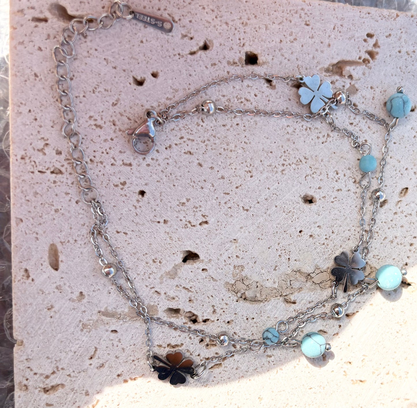 Golden Luck Clover & Turquoise Beaded Anklet - 18k Gold Plated, Tarnish-Free