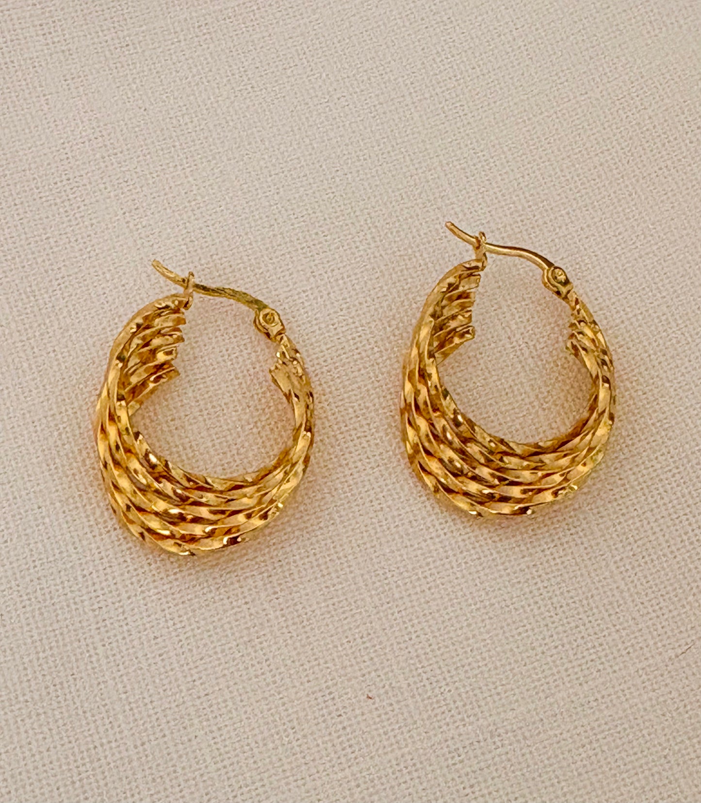 Textured Layered Gold Hoop Earrings – 18K Gold Plated Stainless Steel, Non-Tarnish