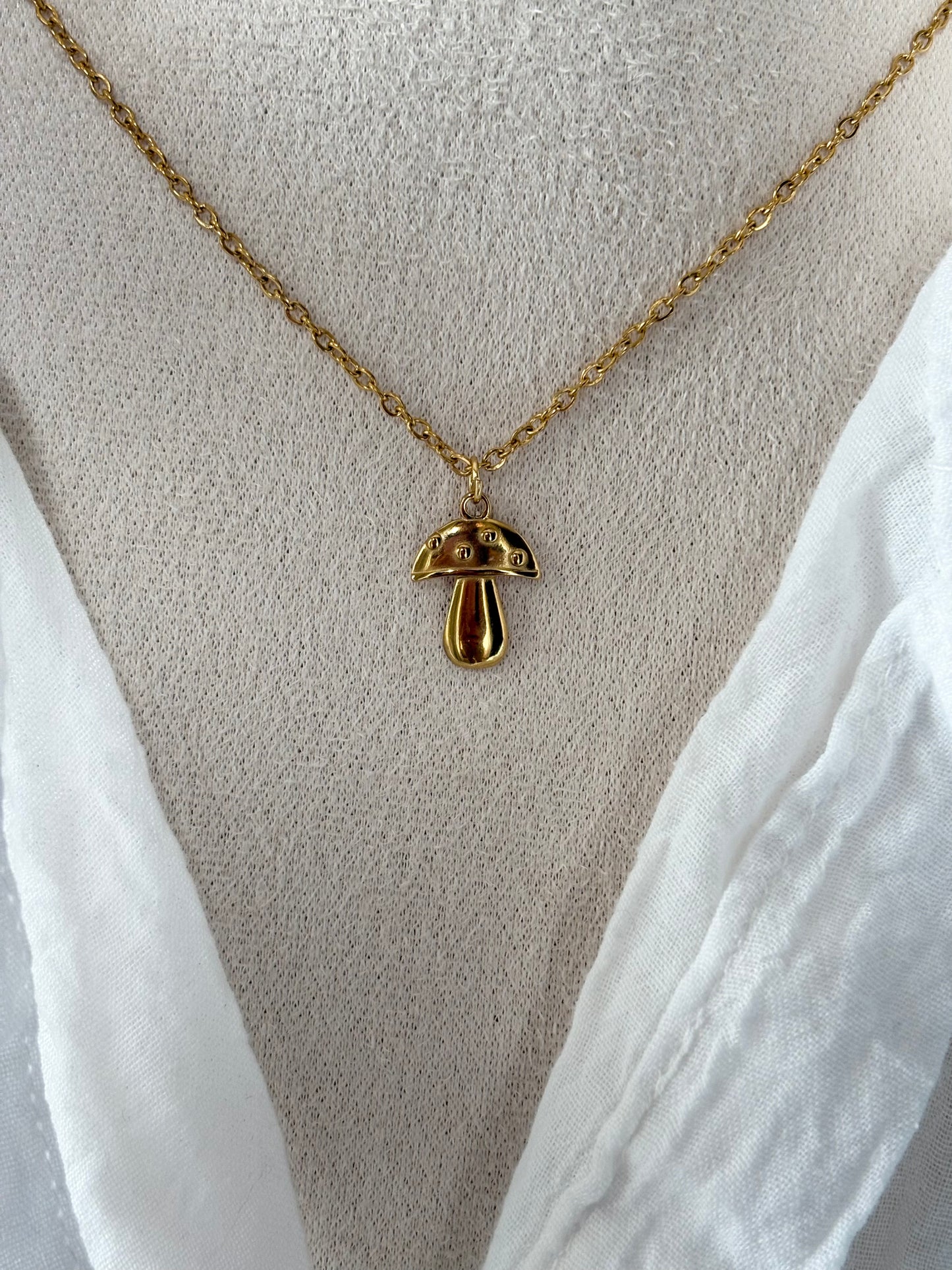 Mushroom Pendant Necklace (Gold & Silver) - 18k gold Plated - Stainless Steel - Non-Tarnish