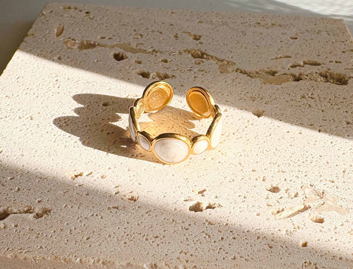 Gold Triple Shell Inlay Ring –Adjusted, 18K Gold Plated Stainless Steel