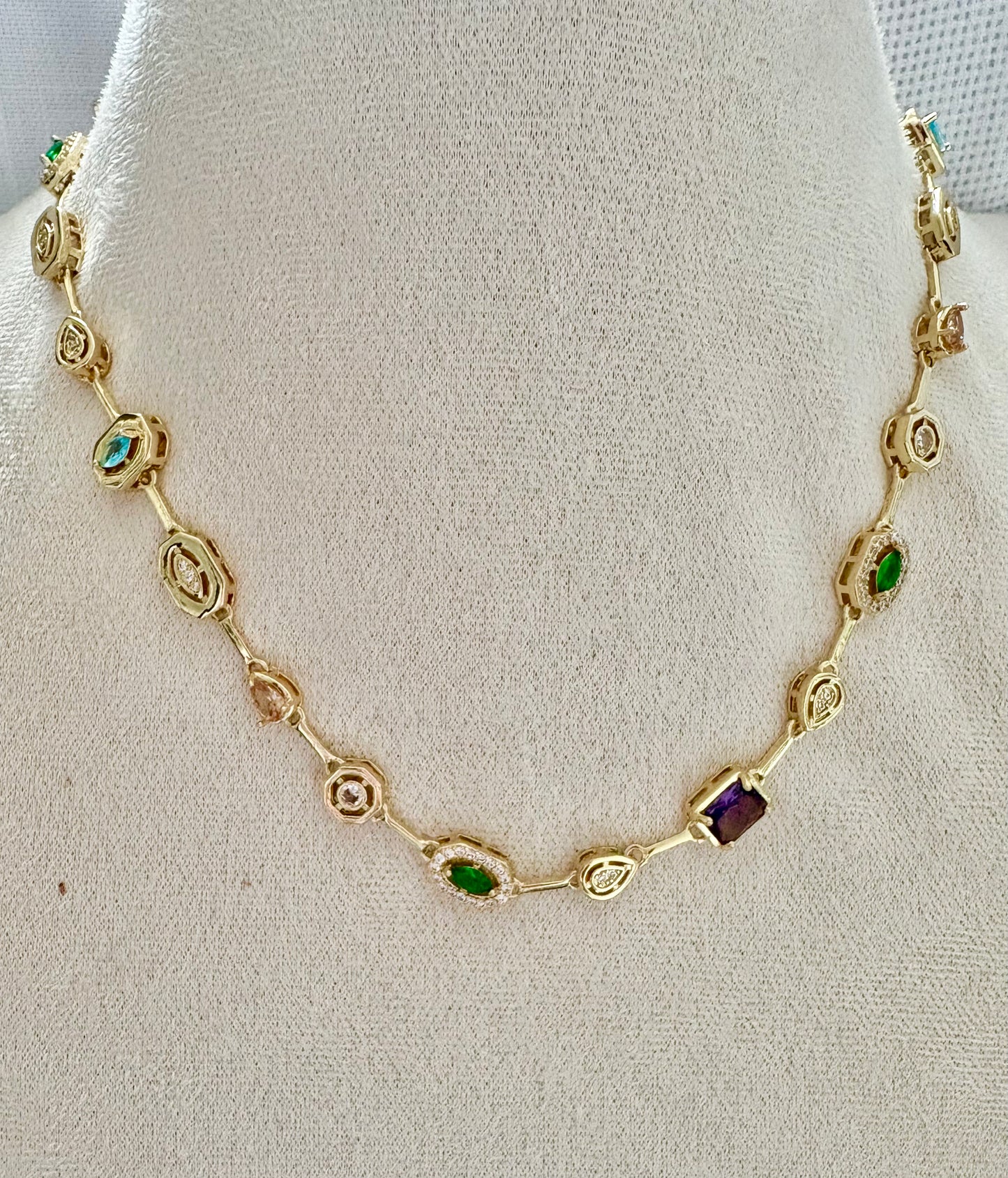 18k gold plated Multicolour gemstone necklace
