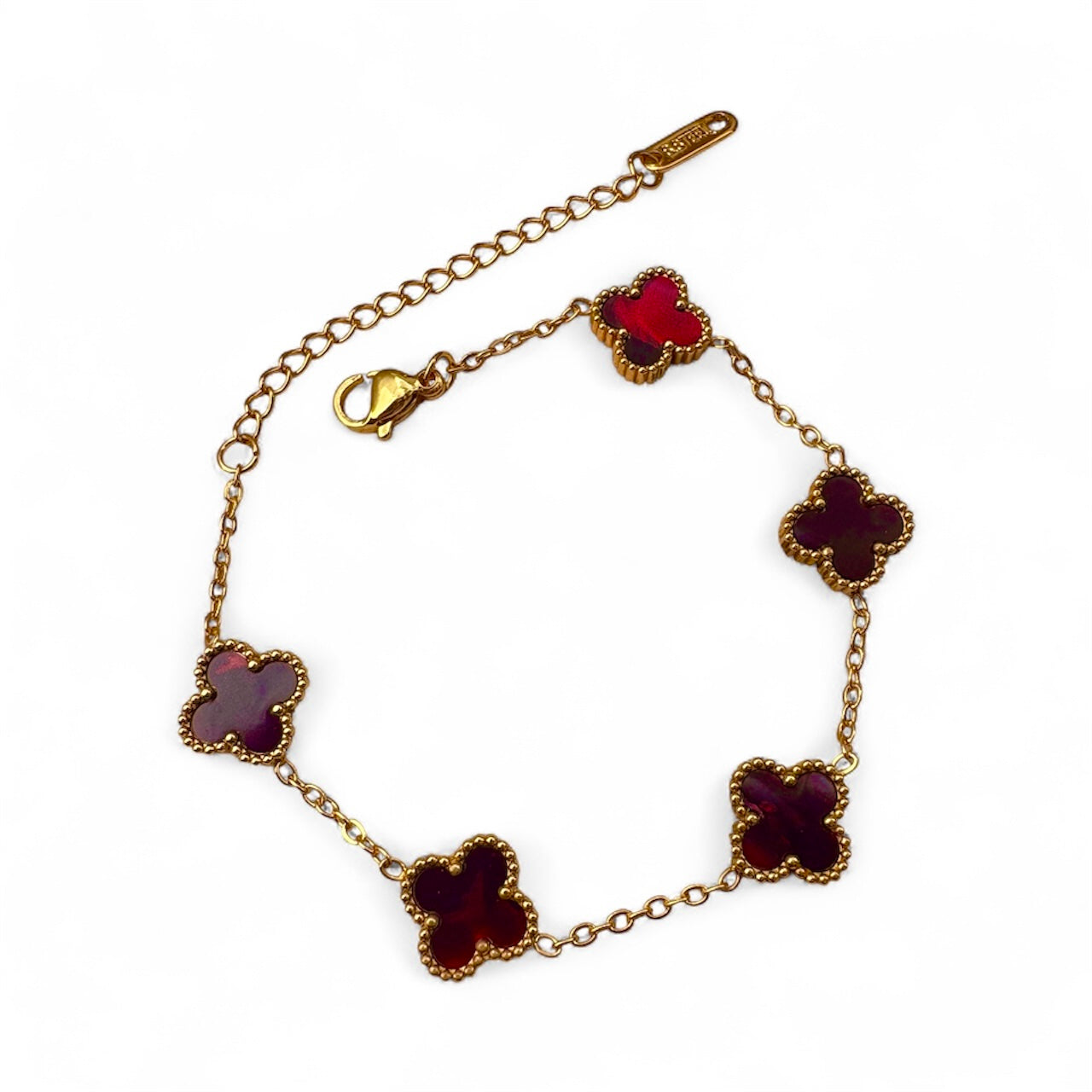 Red clover gold bracelet with 18K gold plating, non-tarnish and adjustable length