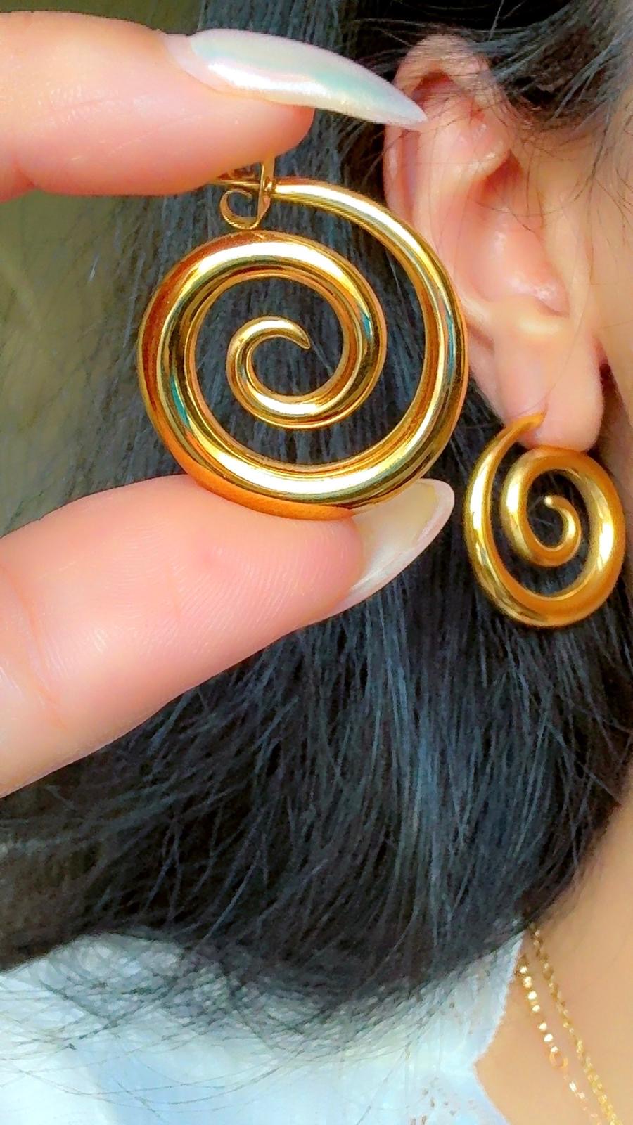 gold spiral hoop earrings non tarnish waterproof