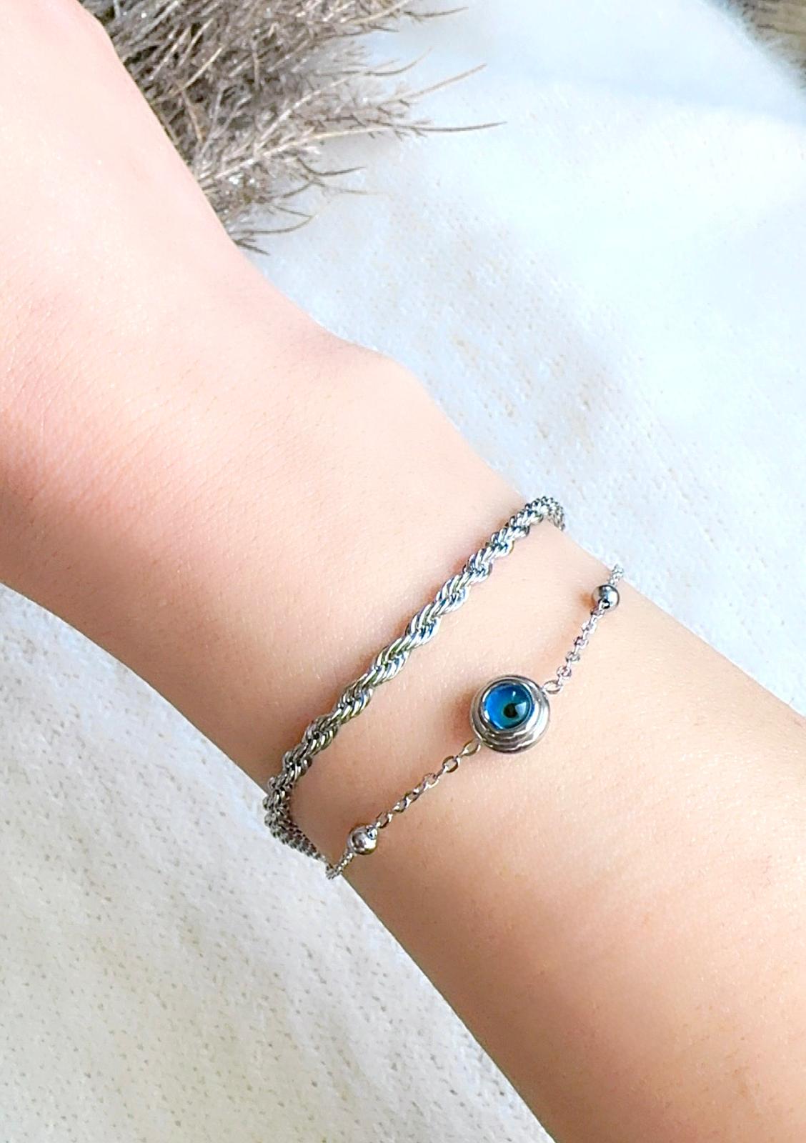 Double Chain braided with Evil Eye Bracelet - Style, Protection & Elegance