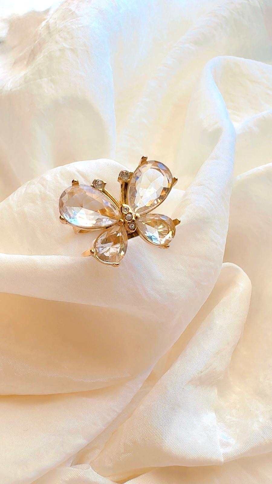 Adjustable Crystal butterfly Ring