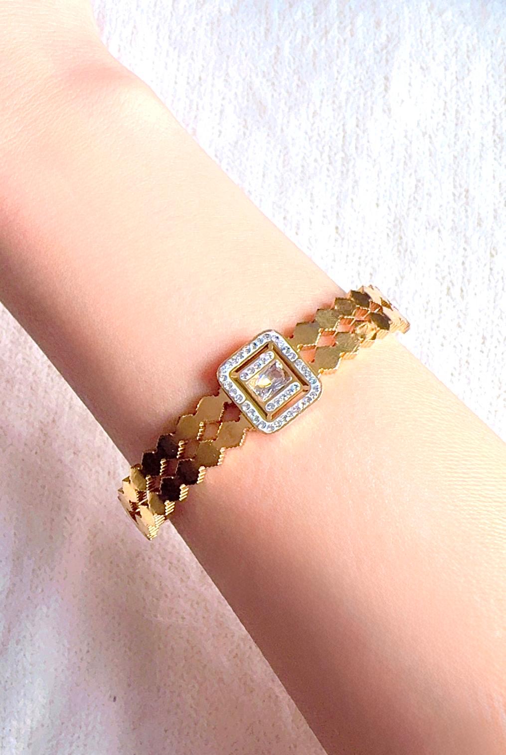 Square Gemstone with Rhinestones Bangle