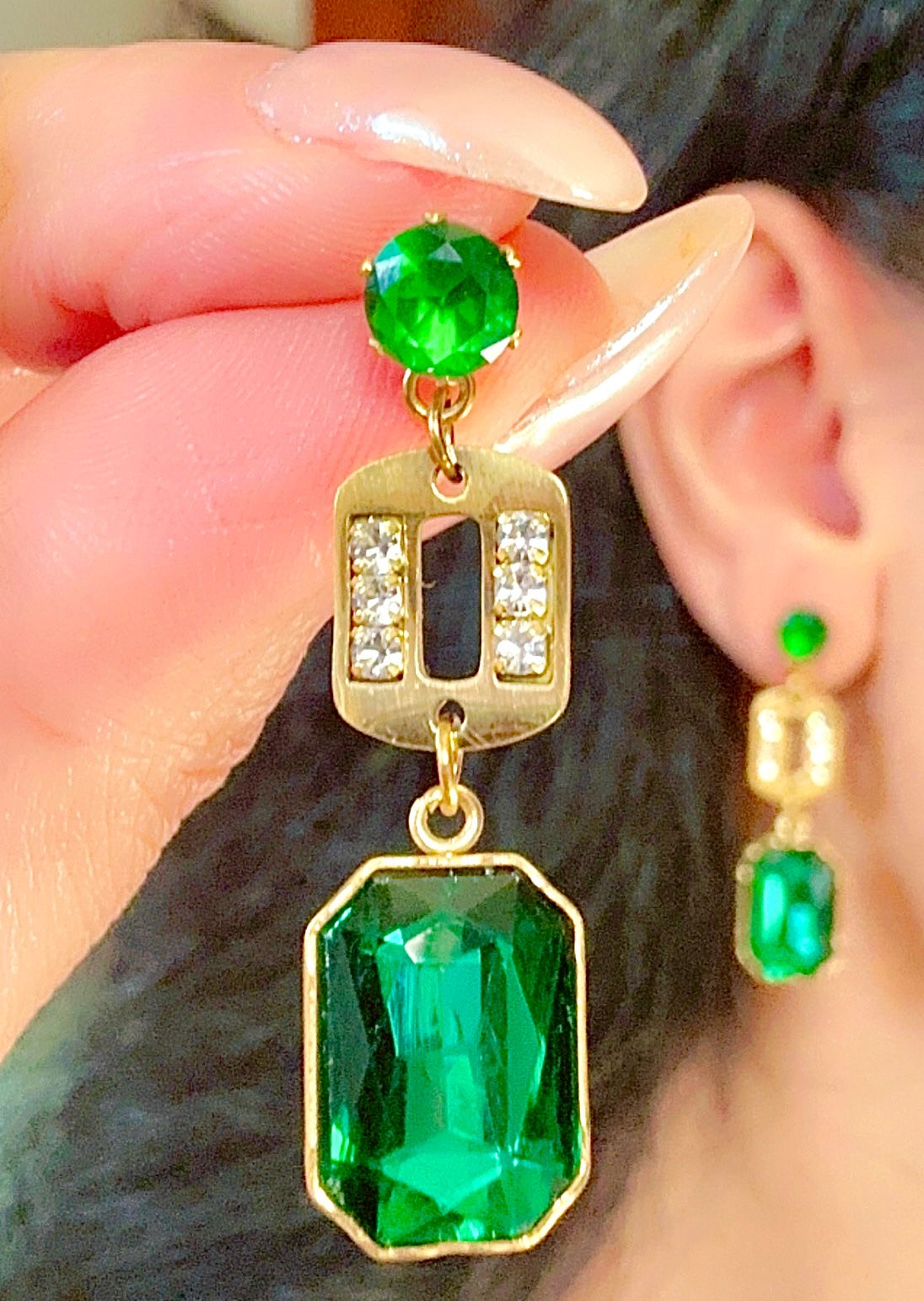 Emerald Zircon Dangle Earrings