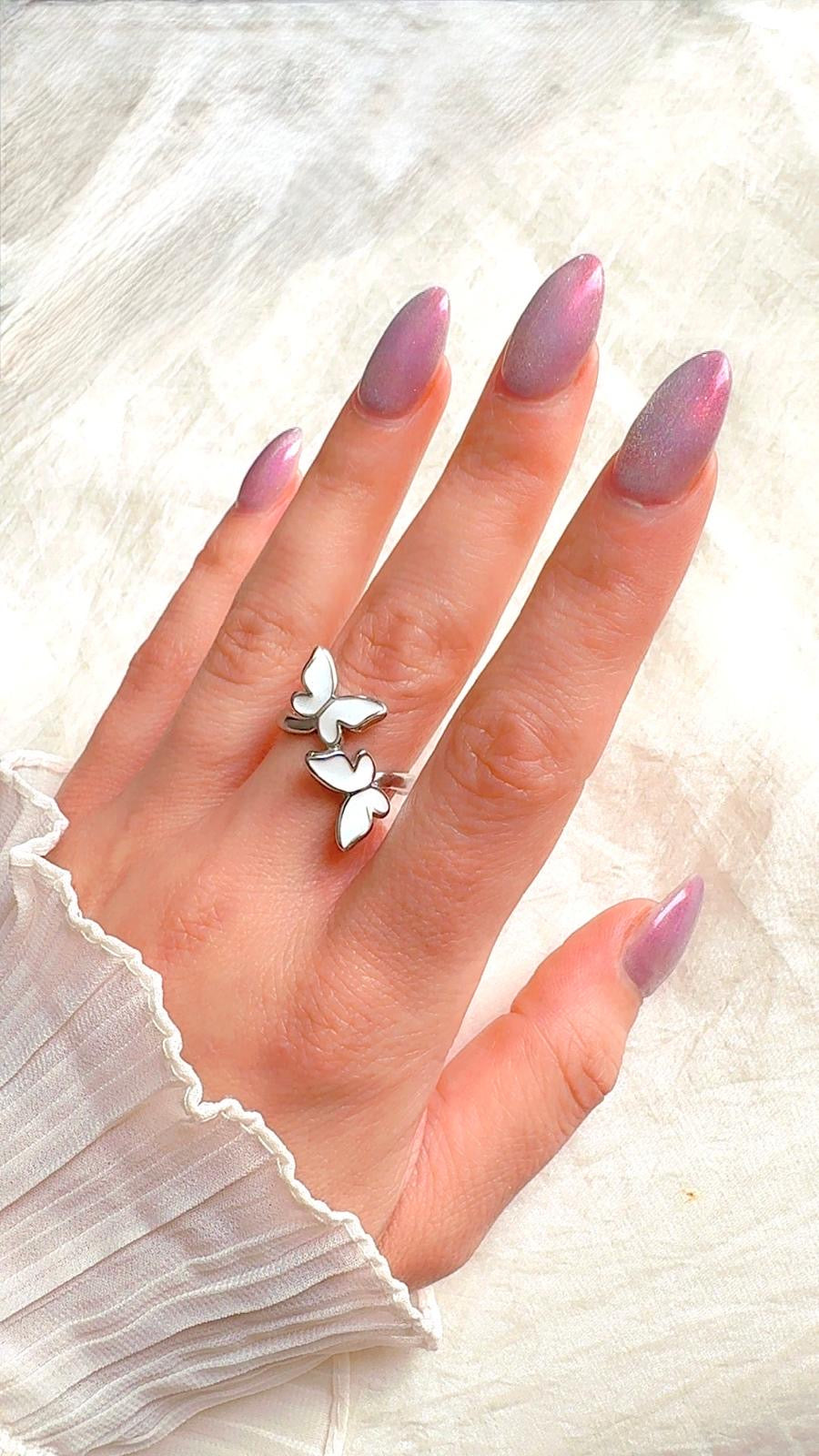 White Butterfly Wrap Adjustable Ring -Grace in Motion