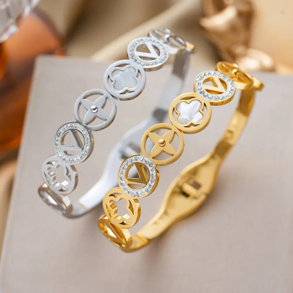 18K Gold Plated Charm Bangle Bracelet | Waterproof Stainless Steel Yahala Boutique