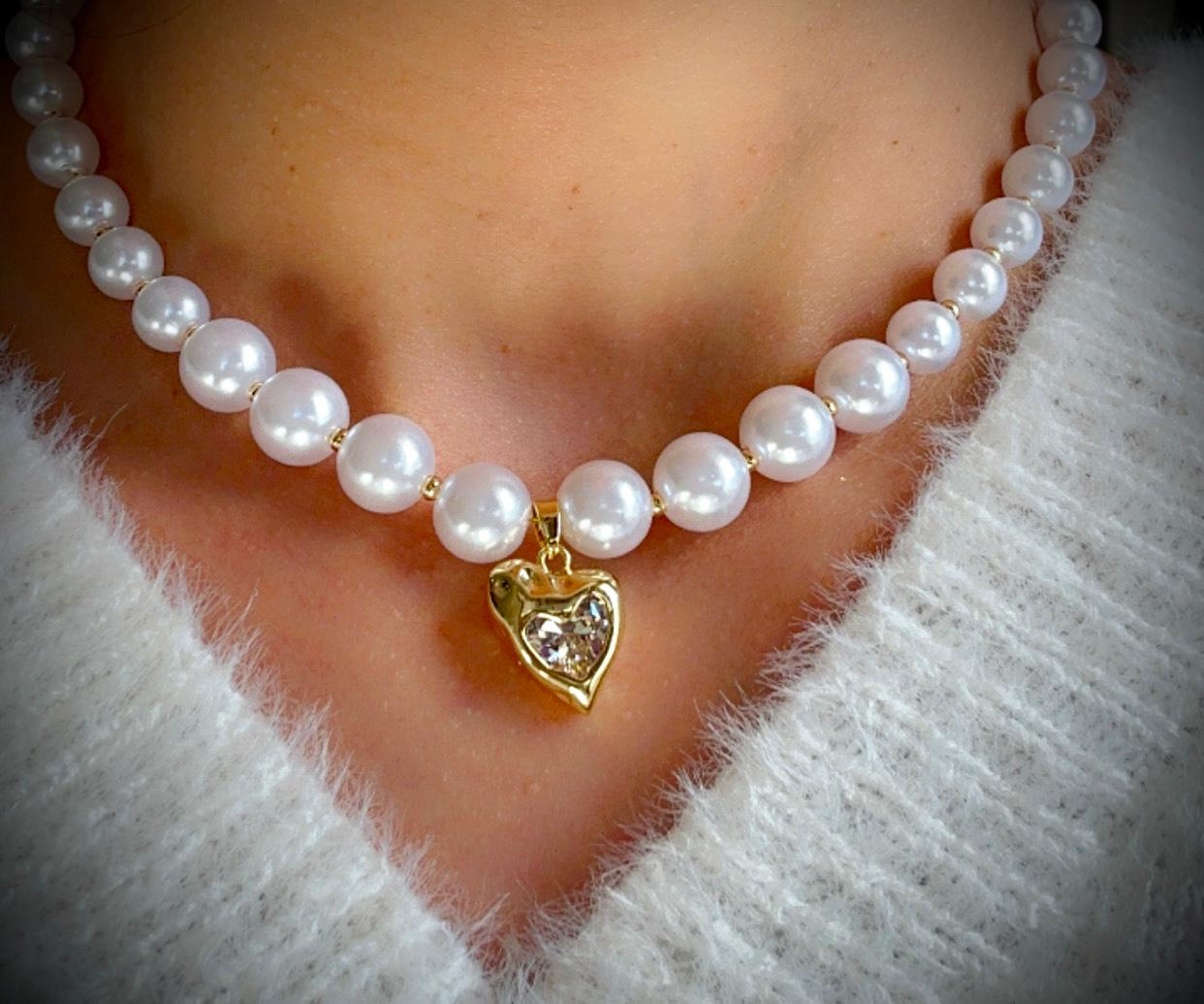 Heart ~ Pearls ~ Gold Necklace