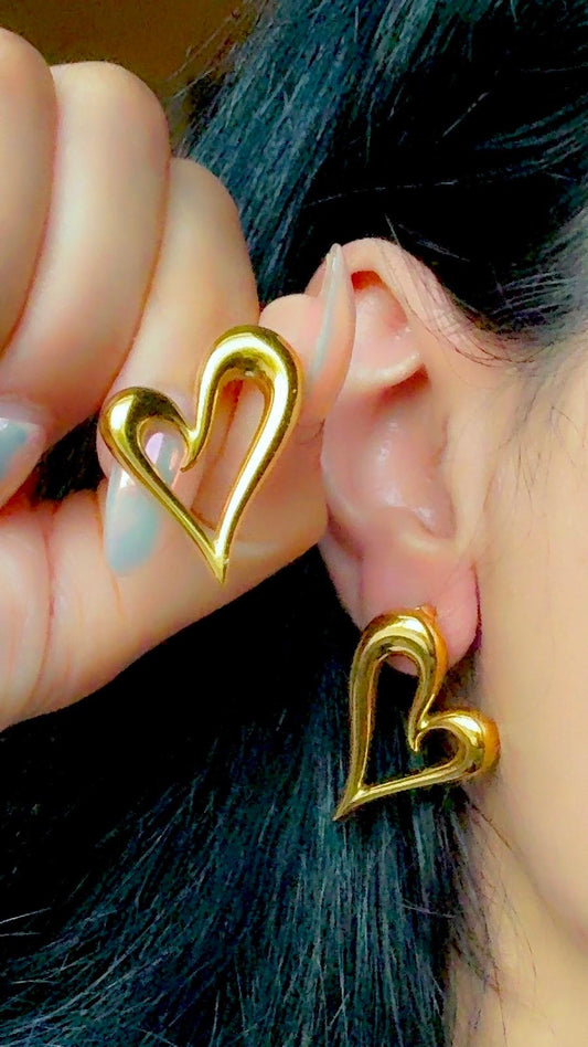 18k gold plated stainless steel heart earrings – non tarnish and waterproof