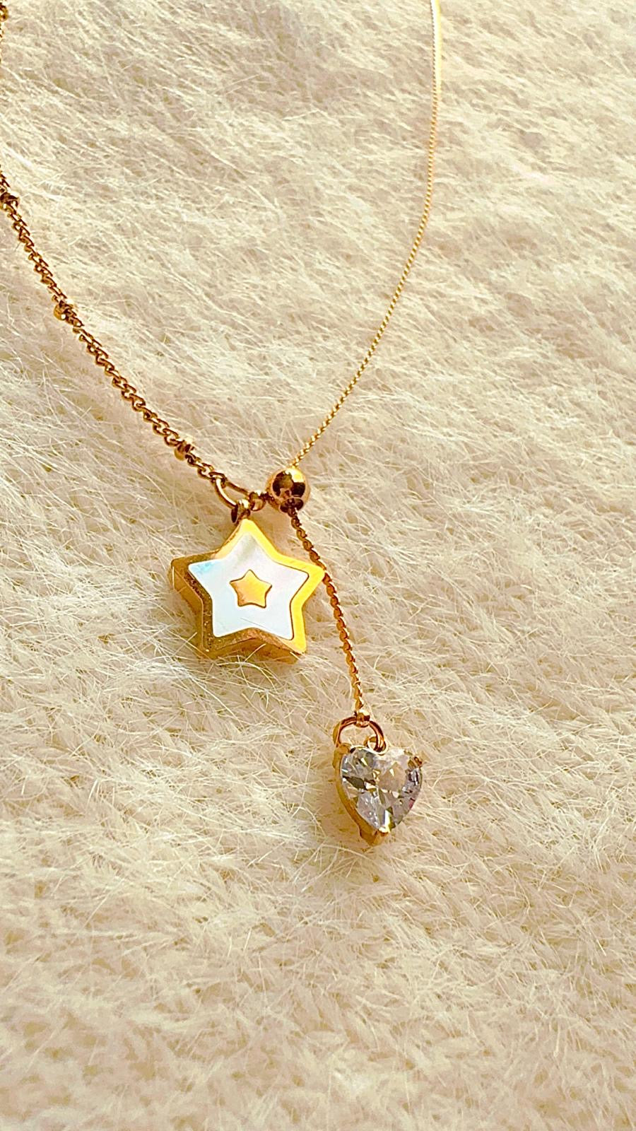 Adjustable Necklace with star and heart pendants