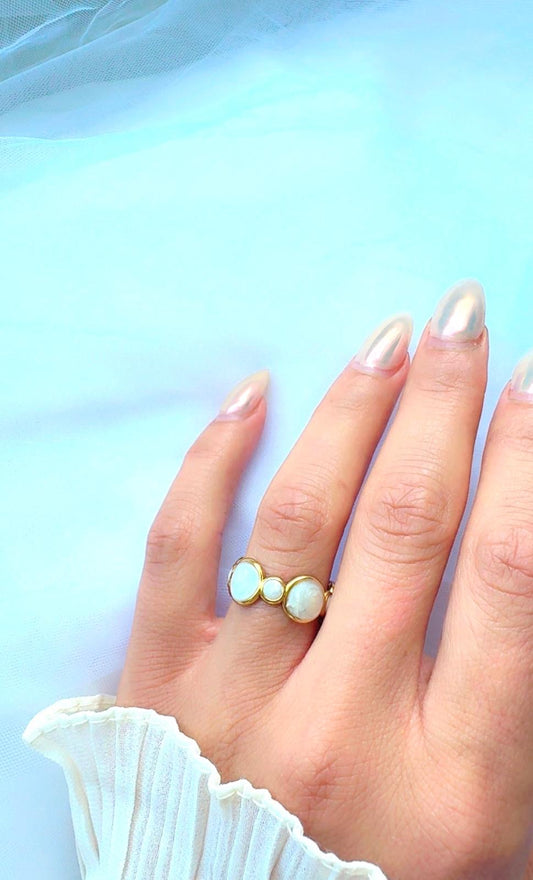 Gold Triple Shell Inlay Ring –Adjusted, 18K Gold Plated Stainless Steel