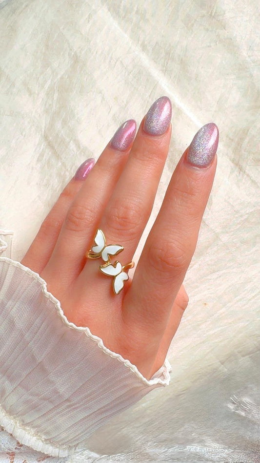 White Butterfly Wrap Adjustable Ring -Grace in Motion