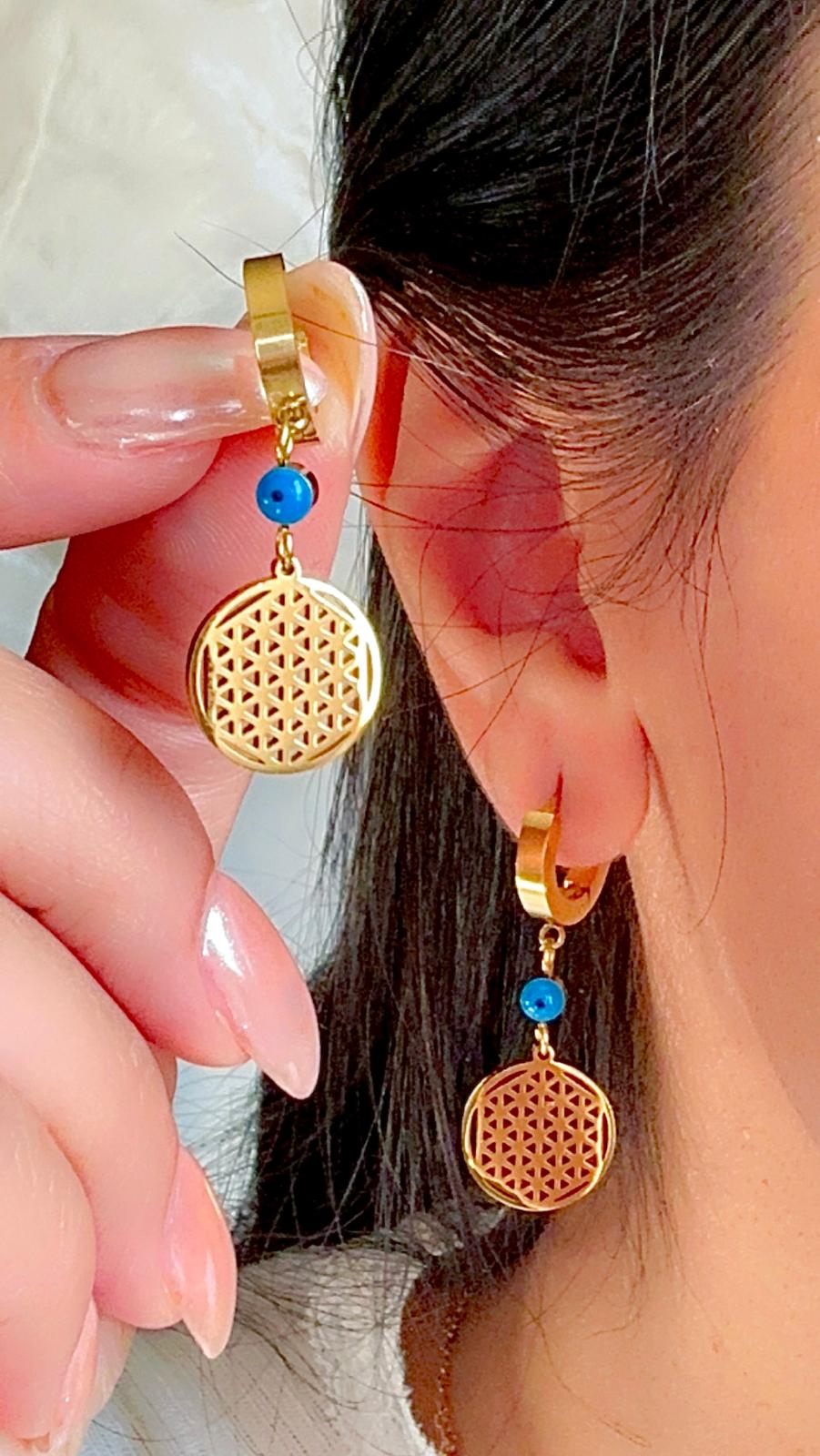 CIRCULAR NET AND EVIL EYE~ EARRINGS