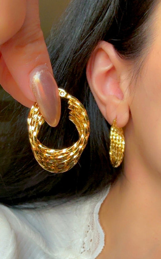 Textured Layered Gold Hoop Earrings – 18K Gold Plated Stainless Steel, Non-Tarnish