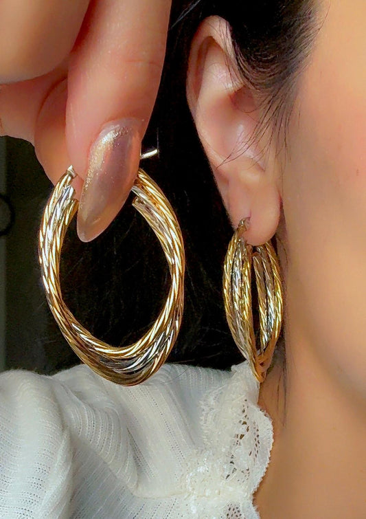 Gold & Silver Twisted Hoop Earrings – 18K Gold Plated Stainless Steel, Non-Tarnish