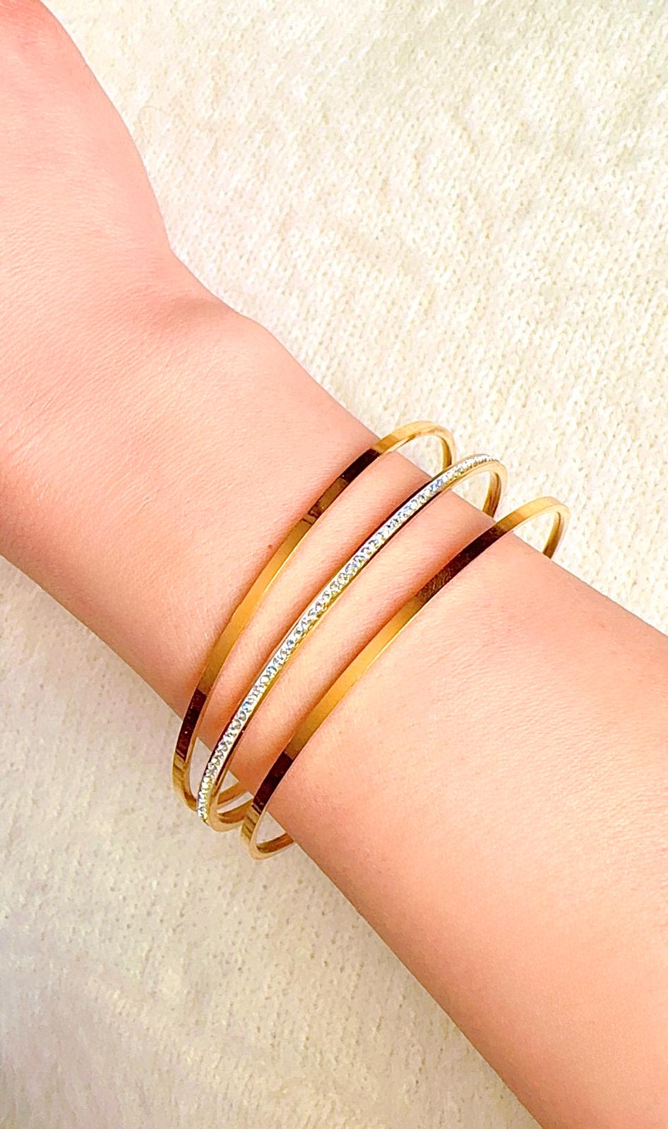 Trio of Sparkling Zircon and Simple Bangles