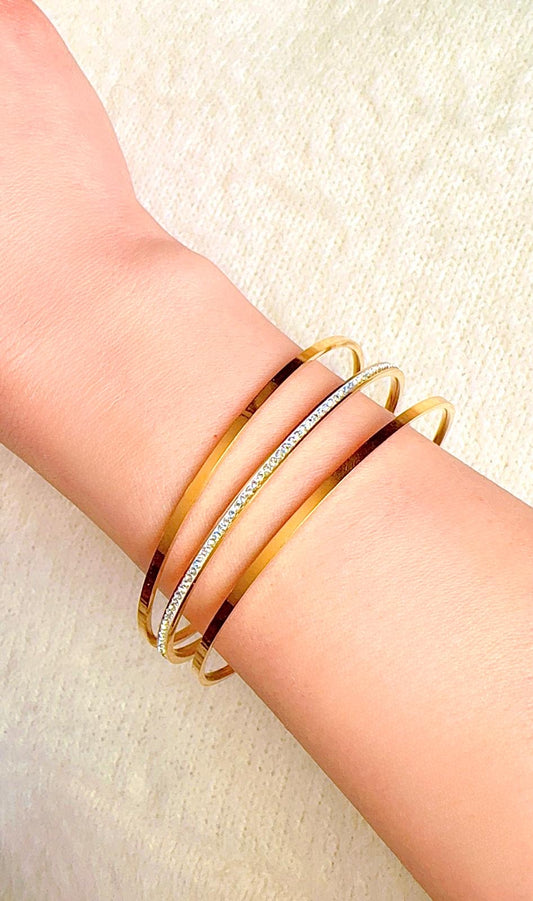 Trio of Sparkling Zircon and Simple Bangles