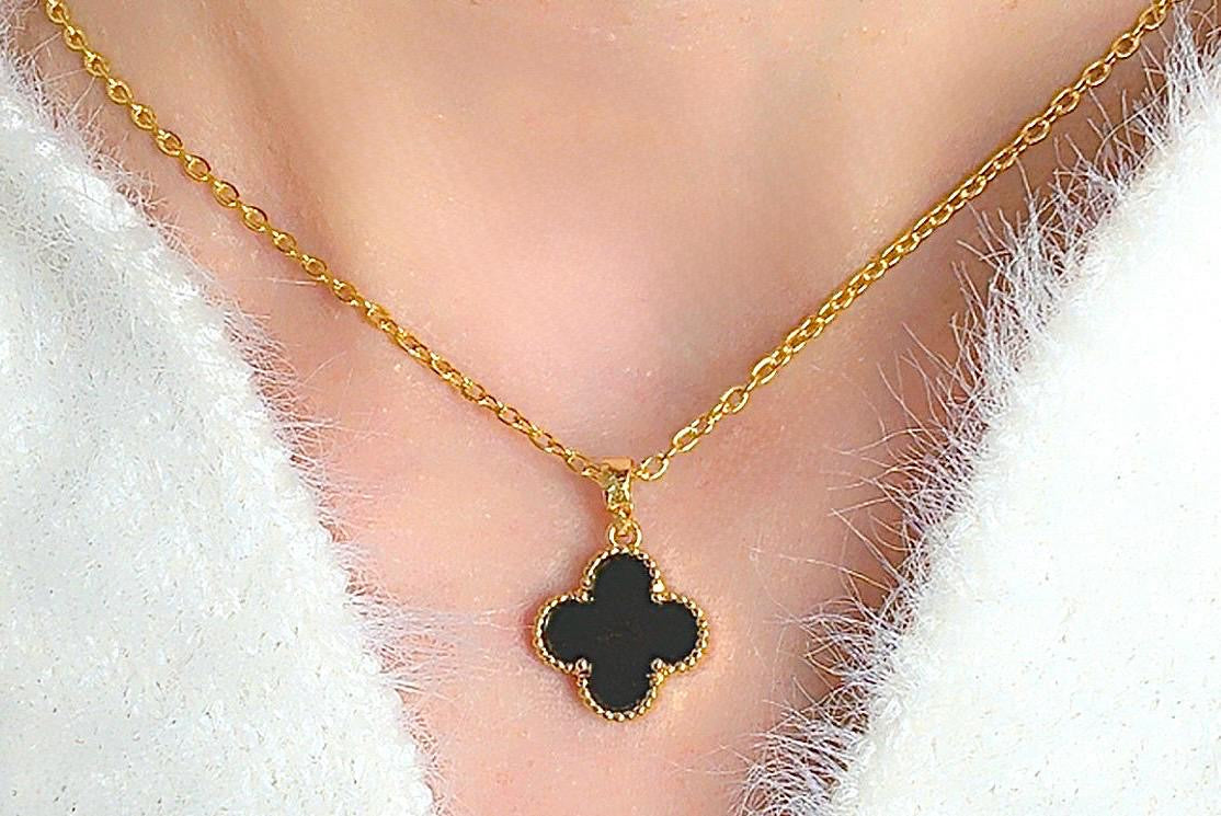 clove necklace, black clover necklace, white clover necklace 