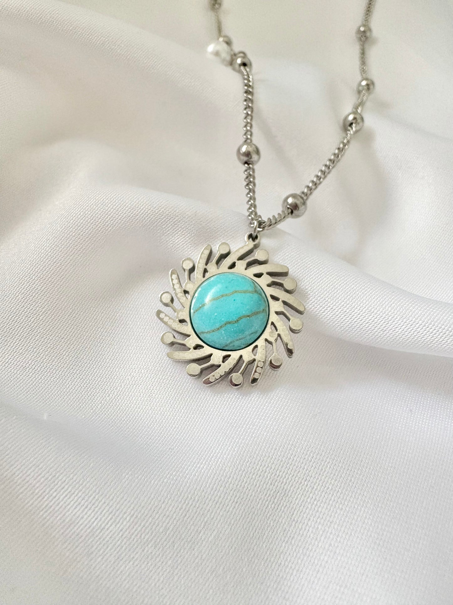 Stainless Steel Necklace with a turquoise pendant