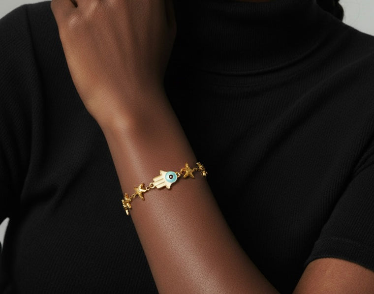 Waterproof Hamsa charm bracelet with lobster clasp