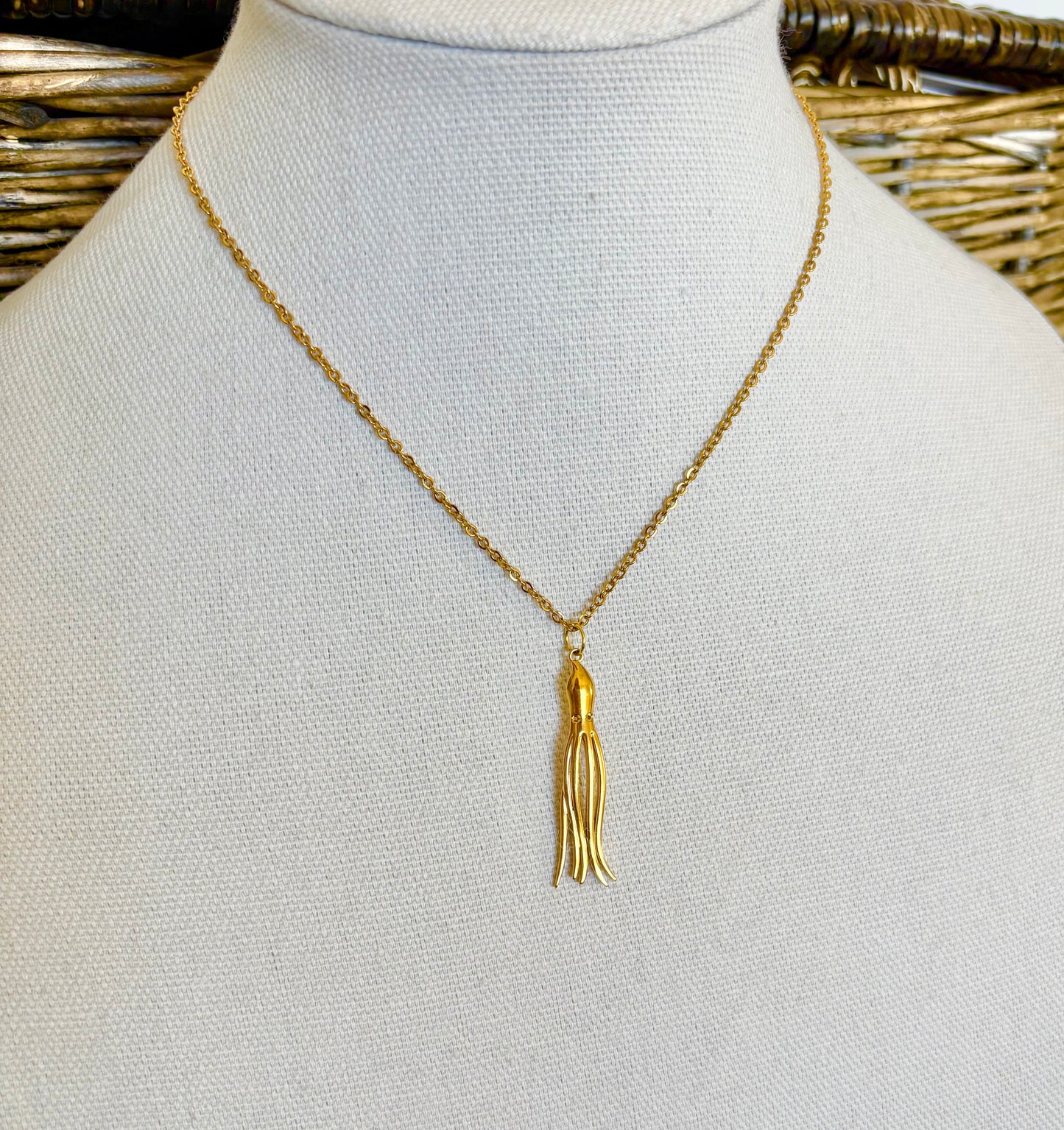 Squid Inspired Gold Necklace with Flowing Tentacles